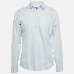 Pre Owned Gucci Blue Cotton Herrignbone Long Sleeve Shirt L
