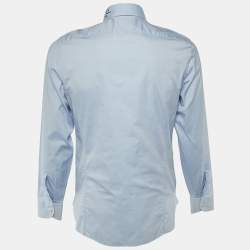 Pre Owned Gucci Blue Chambray Cotton Embroidered Collar Button Down Shirt M