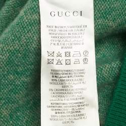 Pre Owned Gucci Green GG Jacquard Wool V-Neck Sweater S