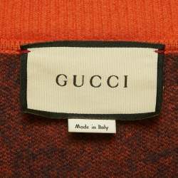 Pre Owned Gucci Orange GG Jacquard Wool Cardigan S