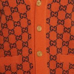 Pre Owned Gucci Orange GG Jacquard Wool Cardigan S