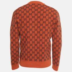 Pre Owned Gucci Orange GG Jacquard Wool Cardigan S