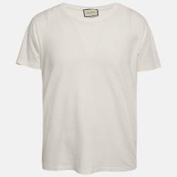 Pre Owned Gucci Cream Logo Print Jersey Distressed T-Shirt S