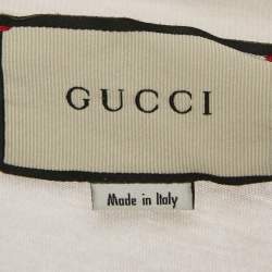 Pre Owned Gucci Cream Logo Print Jersey Distressed T-Shirt S