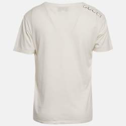 Pre Owned Gucci Cream Logo Print Jersey Distressed T-Shirt S
