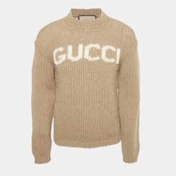 Pre Owned Gucci Beige Logo Intarsia Wool Jumper XS