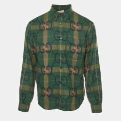 Pre Owned Gucci Green/Blue Jumbo GG Wool Long Sleeve Shirt S