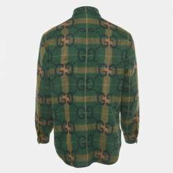 Pre Owned Gucci Green/Blue Jumbo GG Wool Long Sleeve Shirt S