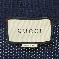 Pre Owned Gucci Navy Blue Web Intarsia Cable Knit Cardigan XL