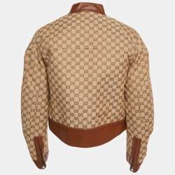 Pre Owned Gucci Brown GG Jacquard Canvas and Leather Jacket L