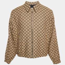 Pre Owned Gucci Blue/Beige SS Canvas and Synthetic Reversible Jacket S
