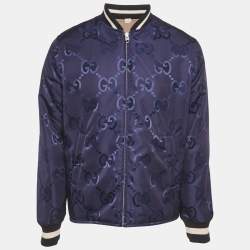 Pre Owned Gucci Blue/Beige Jumbo GG Nylon Reversible Jacket S