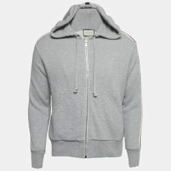 Pre Owned Gucci Grey Web Trim Cotton Zip-Up Hoodie XS