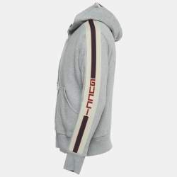 Pre Owned Gucci Grey Web Trim Cotton Zip-Up Hoodie XS