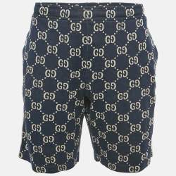 Pre Owned Gucci Navy Blue GG Jacquard Cotton Web Striped Shorts XXL