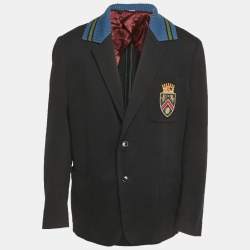 Pre Owned Gucci Blue Rib Collar Cotton Switch Emblem Blazer XXXL