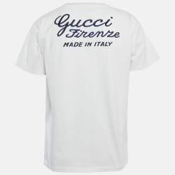 Pre Owned Gucci White Firenze Embroidered Cotton T-Shirt XS