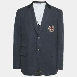 Pre Owned Gucci Blue Bee Applique Wool Regular Fit Blazer XXXL