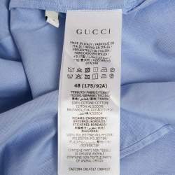 Pre Owned Gucci Light Blue Logo Embroidered Cotton Oversized Script Bowling Shirt M