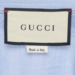 Pre Owned Gucci Light Blue Logo Embroidered Cotton Oversized Script Bowling Shirt M
