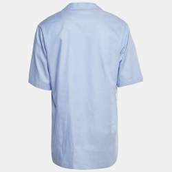 Pre Owned Gucci Light Blue Logo Embroidered Cotton Oversized Script Bowling Shirt M