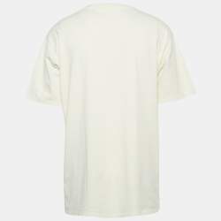 Pre Owned Gucci Cream Logo Band Print Cotton T-Shirt XL
