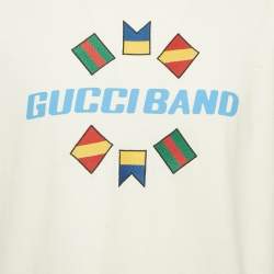 Pre Owned Gucci Cream Logo Band Print Cotton T-Shirt XL