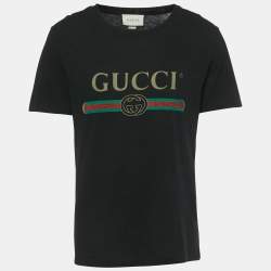 Pre Owned Gucci Black Logo Print Cotton T-Shirt S 