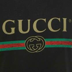 Pre Owned Gucci Black Logo Print Cotton T-Shirt S 