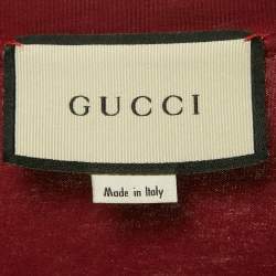 Pre Owned Gucci Burgundy Logo Print Jersey Crewneck T-Shirt XL