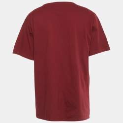 Pre Owned Gucci Burgundy Logo Print Jersey Crewneck T-Shirt XL