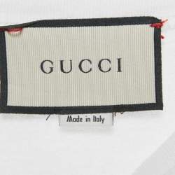 Pre Owned Gucci White Printed Cotton Distressed T-Shirt S 