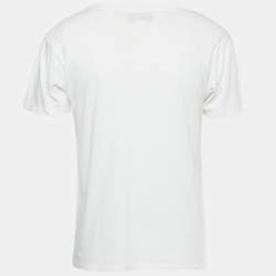 Pre Owned Gucci White Printed Cotton Distressed T-Shirt S 