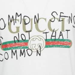 Pre Owned Gucci White Printed Cotton Distressed T-Shirt S 