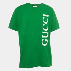 Pre Owned Gucci Green Logo Print Jersey Crew Neck T-Shirt XL