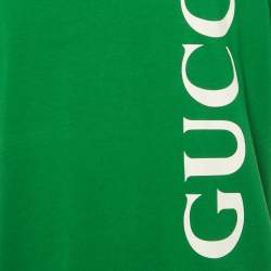 Pre Owned Gucci Green Logo Print Jersey Crew Neck T-Shirt XL