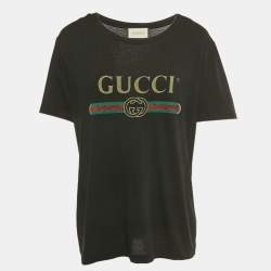 Pre Owned Gucci Black Vintage Print Cotton T-Shirt L