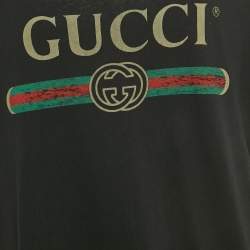 Pre Owned Gucci Black Vintage Print Cotton T-Shirt L