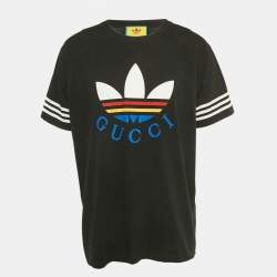 Pre Owned Gucci Black Logo Print Jersey Crewneck T-Shirt L