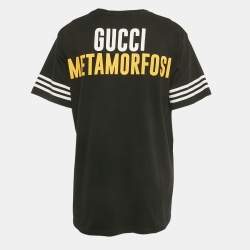 Pre Owned Gucci Black Logo Print Jersey Crewneck T-Shirt L