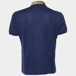مملوكة مسبقًا Gucci Navy Blue Cotton Tiger Embroidered Collar Polo T-Shirt M