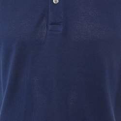 مملوكة مسبقًا Gucci Navy Blue Cotton Tiger Embroidered Collar Polo T-Shirt M