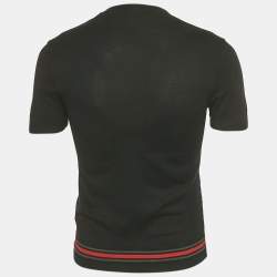 مملوكة مسبقًا Gucci Black Cotton Web Stripe Detail T-Shirt S
