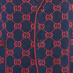 مملوكة مسبقًا جاكيت بليزر غوتشي نيفي بلو/ريد جاكار مقاس كبير جدًا - إكس لارج