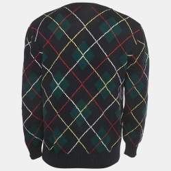 Pre Owned Gucci Blue/Green Applique Argyle Wool Sweater L