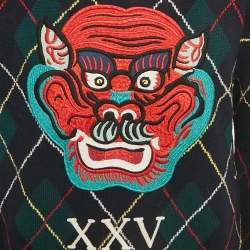 Pre Owned Gucci Blue/Green Applique Argyle Wool Sweater L