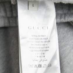 Pre Owned Gucci Grey Side Stripe Cotton Tiger Applique Joggers L