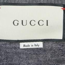 مملوكة مسبقًا كنزة غوتشي صوف محبوك بزخرفة نحل كحلي مقاس كبير (لارج)