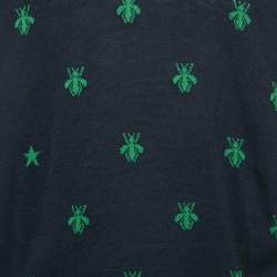 مملوكة مسبقًا كنزة غوتشي صوف محبوك بزخرفة نحل كحلي مقاس كبير (لارج)