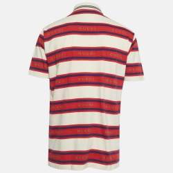 مملوكة مسبقًا تي شيرت بولو غوتشي مخطط جاكار بشعار أحمر و كريم مقاس كبير (لارج)